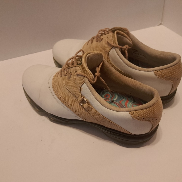 Footjoy Womens DryJoys Golf Shoes White Smooth, Tan Lizard Print Sz 10m #99193 - Picture 6 of 10